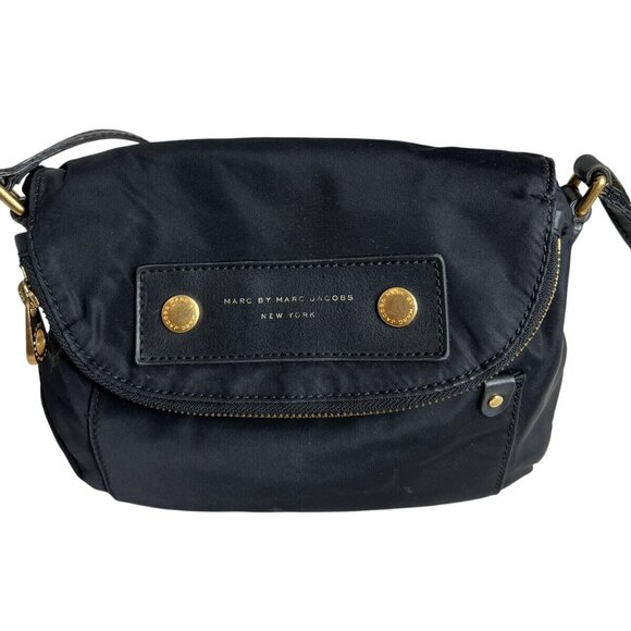 Marc By Marc Jacobs Black Nylon Crossbody Bag 9"x10" Gold Hardware - Picture 1 of 11